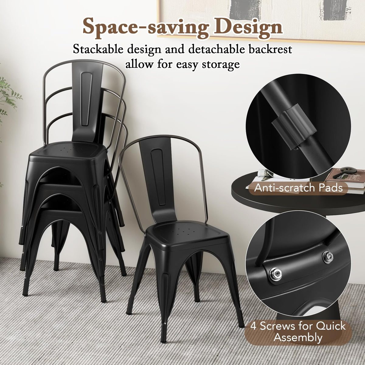 Goflame Metal Dining Chairs Set of 4, Farmhouse Kitchen Chairs with Removable Backrest