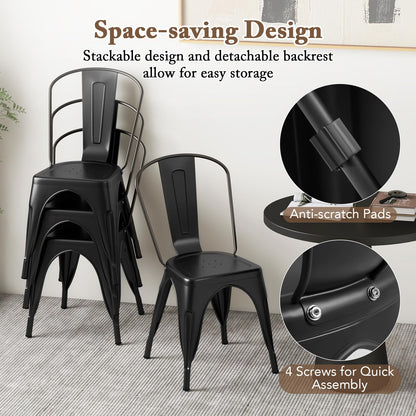 Goflame Metal Dining Chairs Set of 4, Farmhouse Kitchen Chairs with Removable Backrest