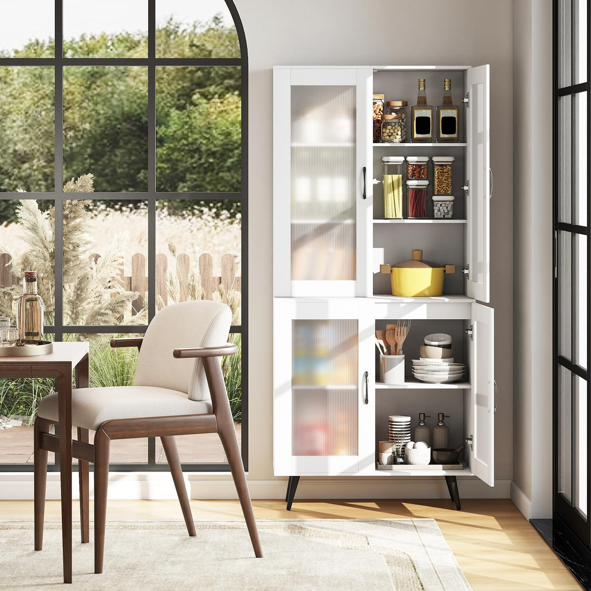 Goflame Kitchen Pantry Cabinet 70.5" Tall Cupboard with 4 Transparent Doors