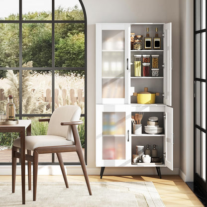 Goflame Kitchen Pantry Cabinet 70.5" Tall Cupboard with 4 Transparent Doors