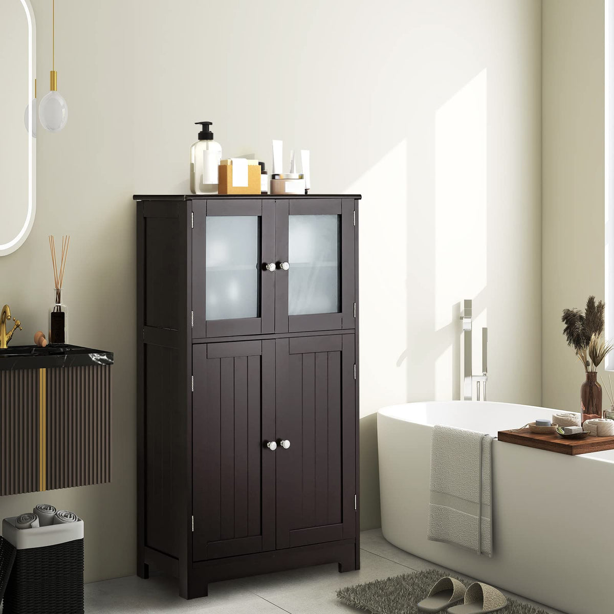 Goflame Storage Cabinet with Doors - Bathroom Floor Cabinet, Freestanding Tall Cabinet