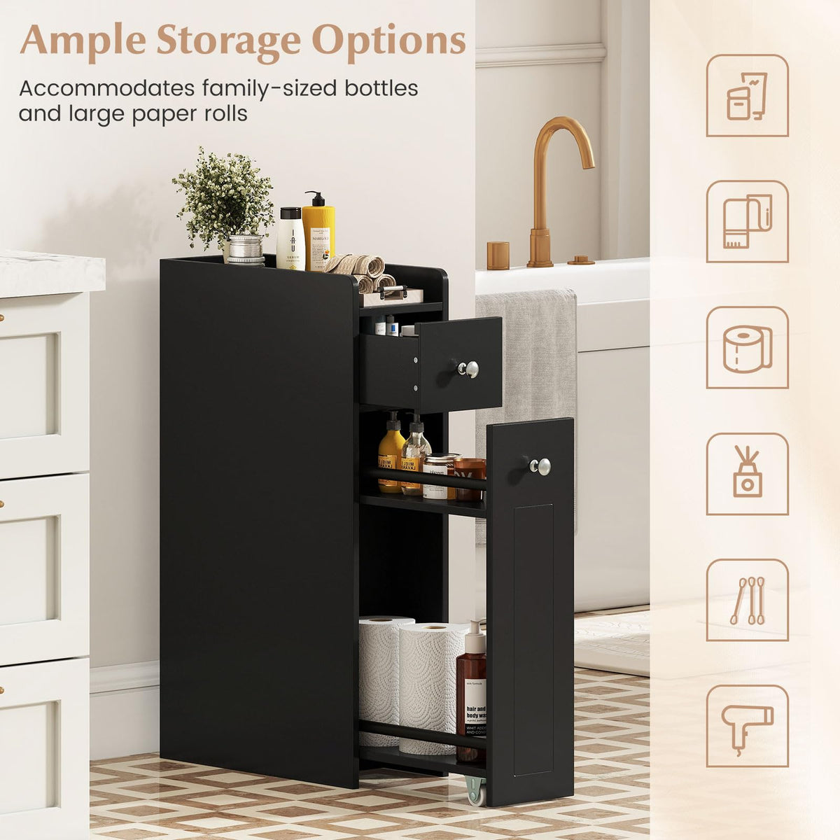Goflame Slim Bathroom Storage Cabinet for Living Room