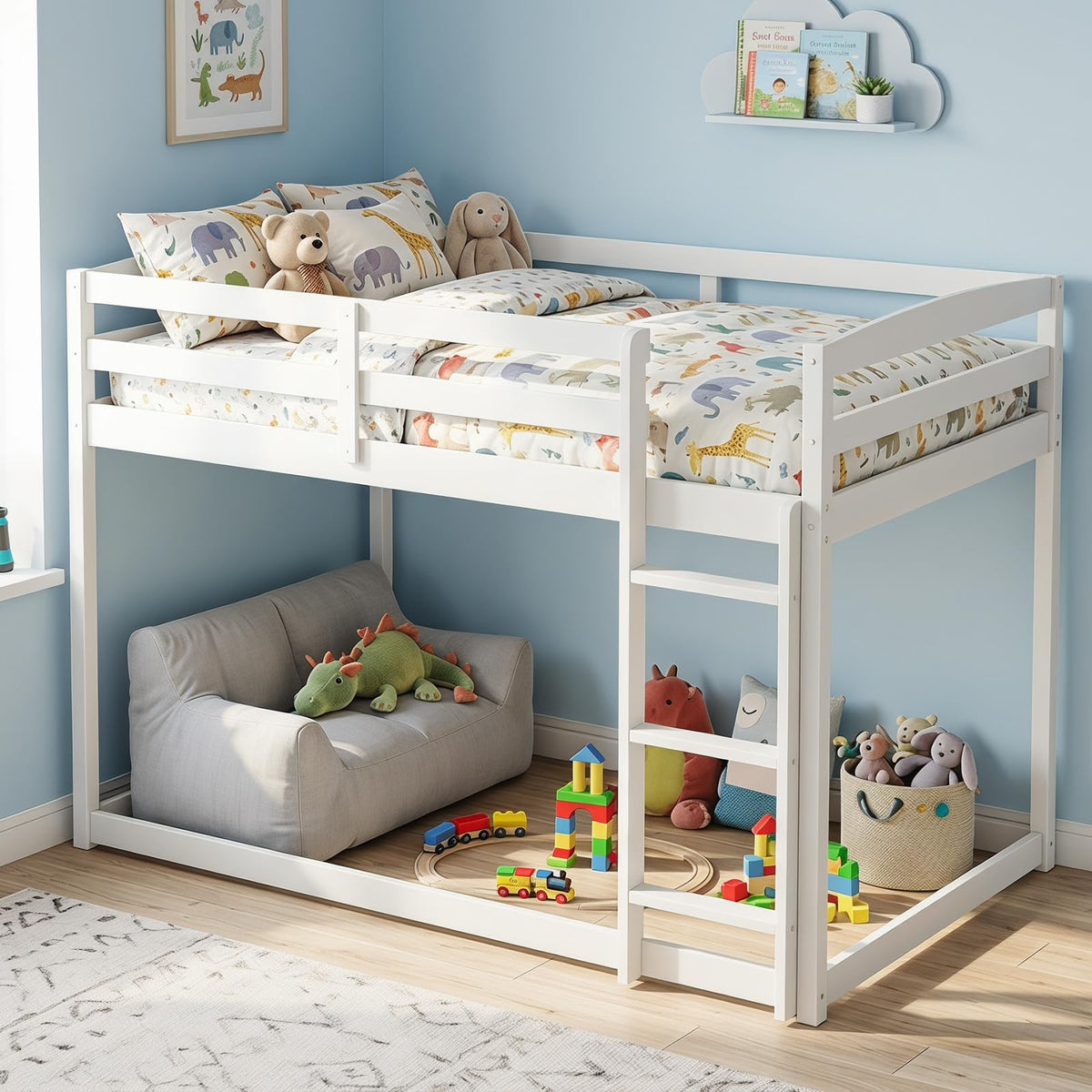 Goflame Full Over Full Bunk Bed with Full-Length Guardrails