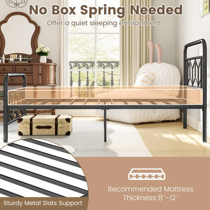 Goflame Metal Twin Bed Frames with Victorian Style Headboard & Footboard, Heavy Duty Slats Support Mattress Foundation
