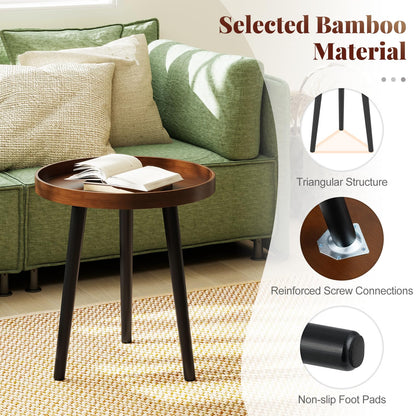 Goflame Mid Century Modern Side Table with Wooden Tray and Bamboo Legs