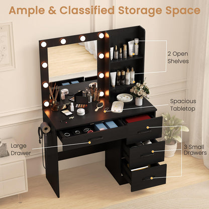Makeup Vanity Desk with Lights, Modern Dressing Table with Charging Station