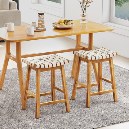 Goflame 25.5/31" Woven Bar Stools Set of 2/4, Faux PU Leather Counter Height Saddle Stools with Woven Curved Seat