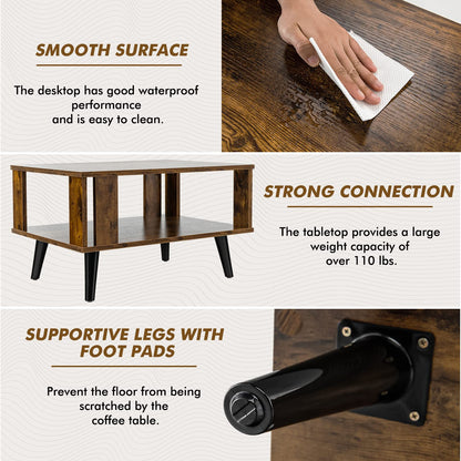 Goflame Retro Wood Coffee Table, 2-Tier Tea Table w/Open Storage Shelf & Supportive Legs