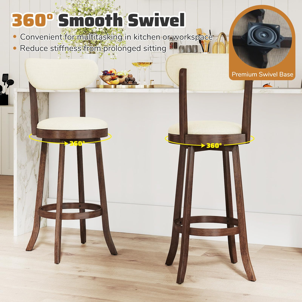 Goflame 30.5" Swivel Bar Stools Set for Kitchen Island Dining Room Pub