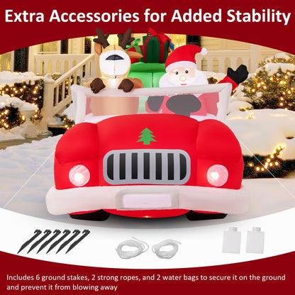Goflame 7.7 FT Long Lighted Xmas Inflatable Santa Claus & Reindeer Driving Red Car Gift Boxes