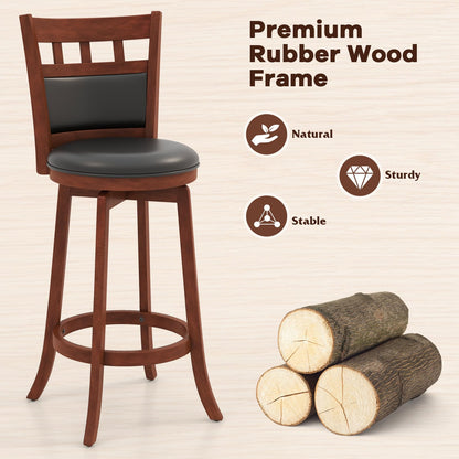 Goflame Wood Bar Stools Set, 31" Swivel Bar Height Barstools w/Back, Rubber Wood Frame