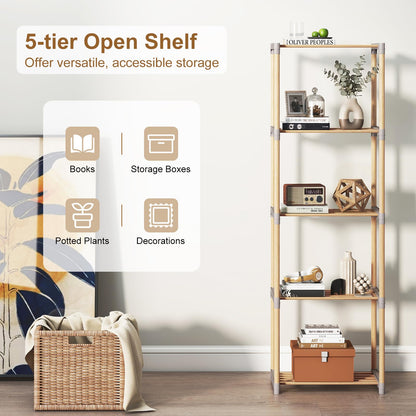 Goflame 5-Tier Bookshelf | Pine Wood Bookcase with Freestanding Storage Organizer