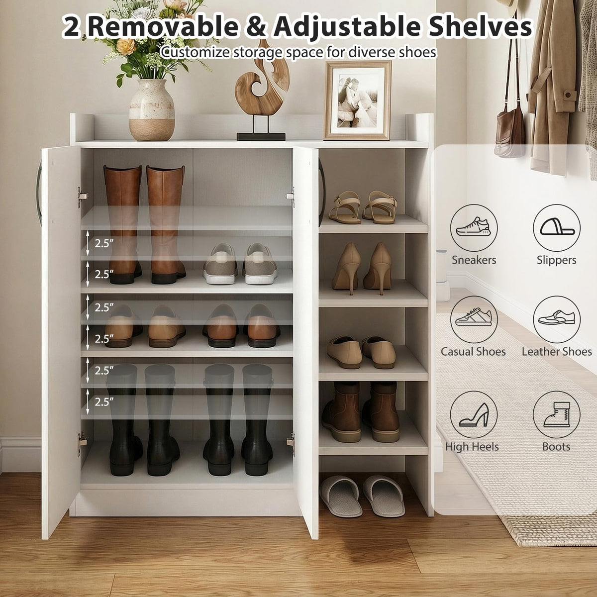 Goflame Wooden Shoe Storage Organizer w/2 Doors for Entryway