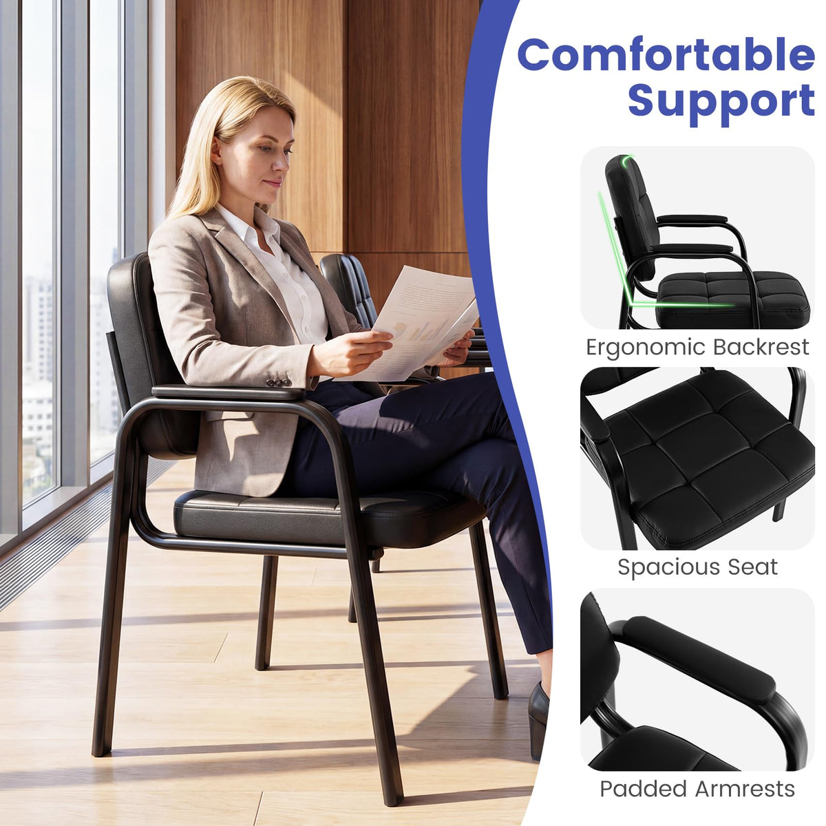 Goflame Leather Office Reception Chairs with Padded Armrests