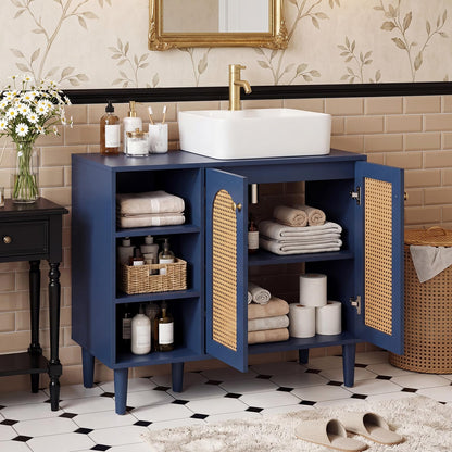 Goflame 36" Bathroom Under Sink Storage Cabinet with 2 Rattan Doors