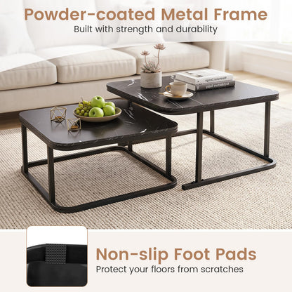 Goflame Nesting Coffee Table Set of 2 with Metal Frame