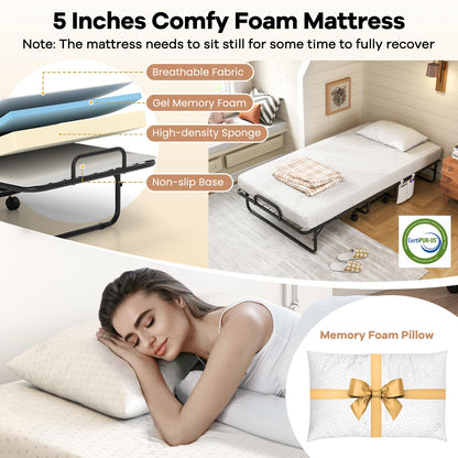 Goflame Twin Folding Bed with 5 Inch Mattress