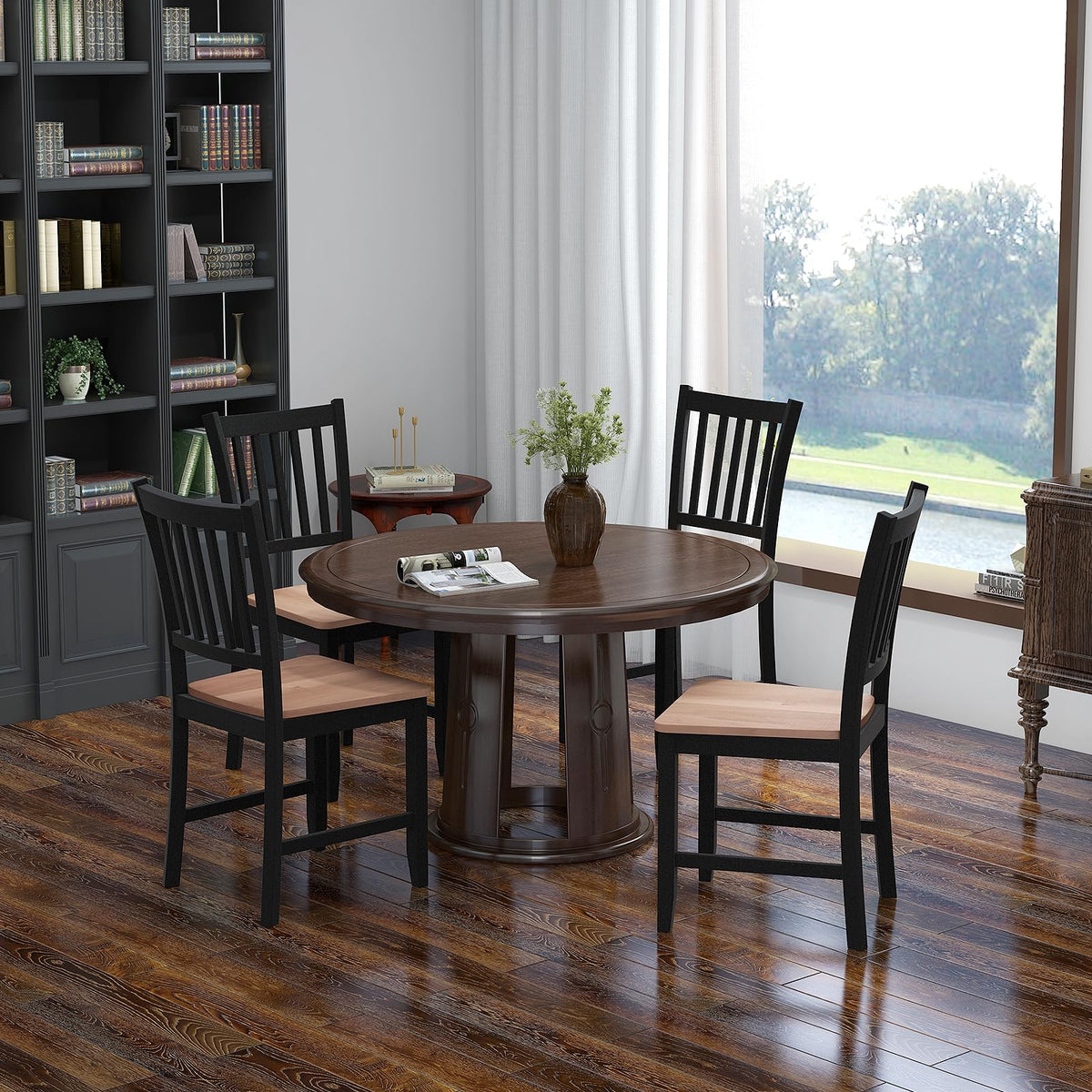 Goflame Wooden Dining Chairs Set of 4, Farmhouse Kitchen Chair with Rubber Wood Legs