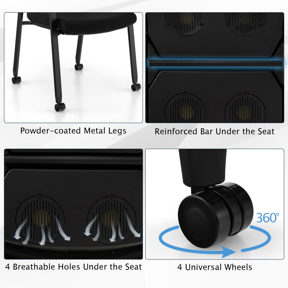 Goflame Waiting Room Chair Set, Rolling Office Desk Chairs with PU Wheels (2 / 4 / 6 / 8 / 10 / 12 Pack Options)