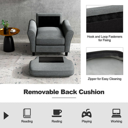 Goflame Modern Mid-Century Accent Chair - Linen Living Room Chair with Tufted Back, Grey