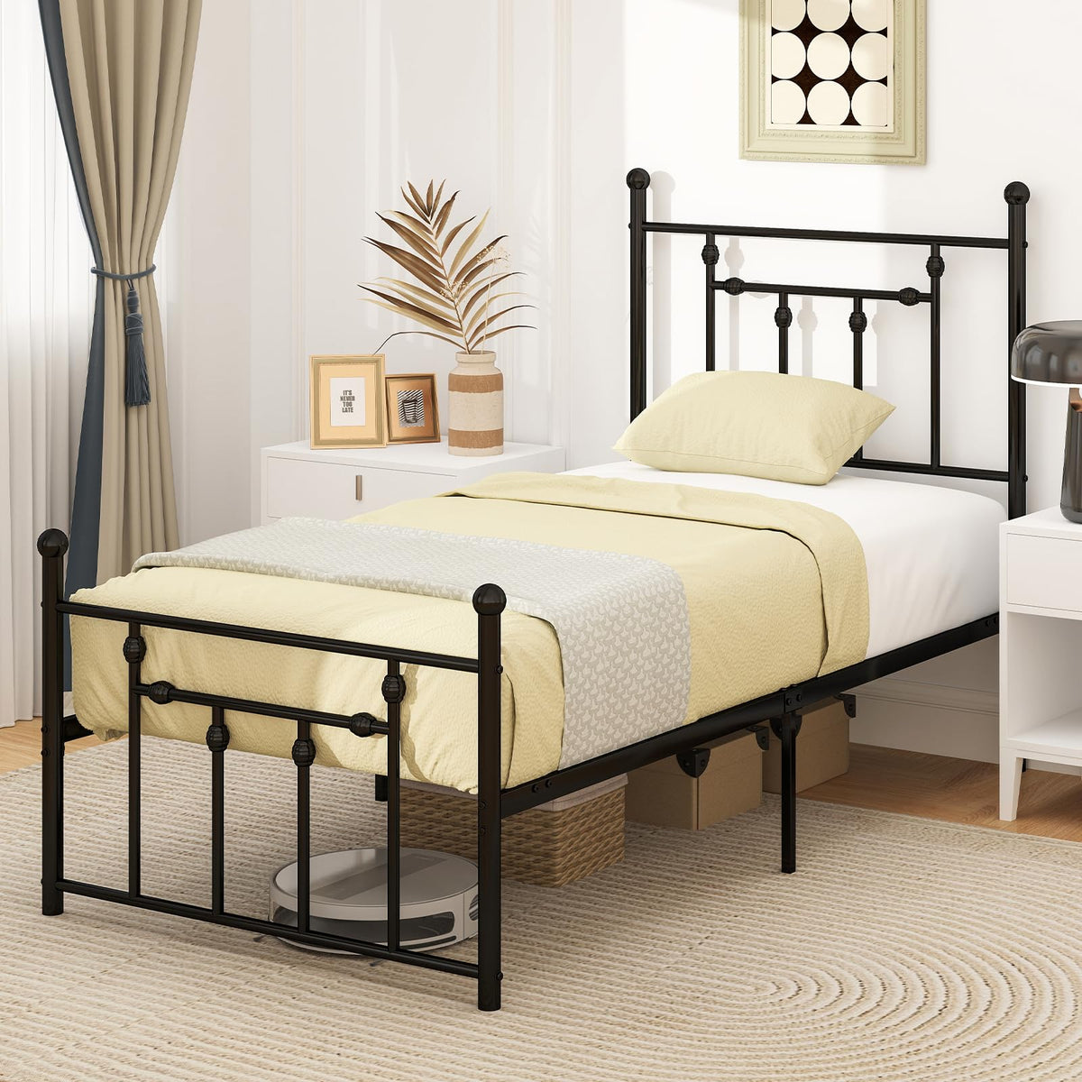 Goflame Twin Bed Frames with Headboard and Footboard, Victorian Style Twin Platform Bed