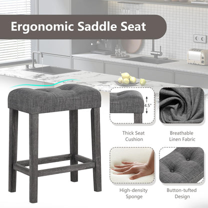 Goflame 24" Bar Stools, Backless Counter Height Saddle Bar Stools w/Padded Seat, Solid Rubber Wood Legs