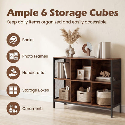 Goflame Industrial Accent 42" Wide Bookcase with 6 Cubes