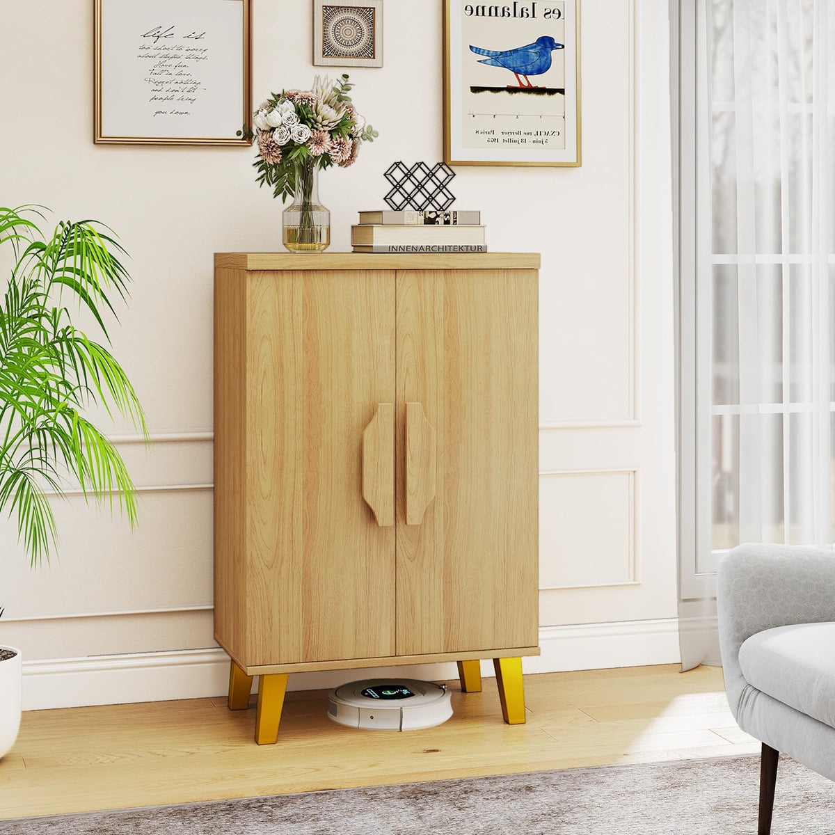 Goflame Sideboard Buffet Cabinet, Kitchen Storage Cabinet with Double Doors & Removable Shelves (Natural Oak,1)