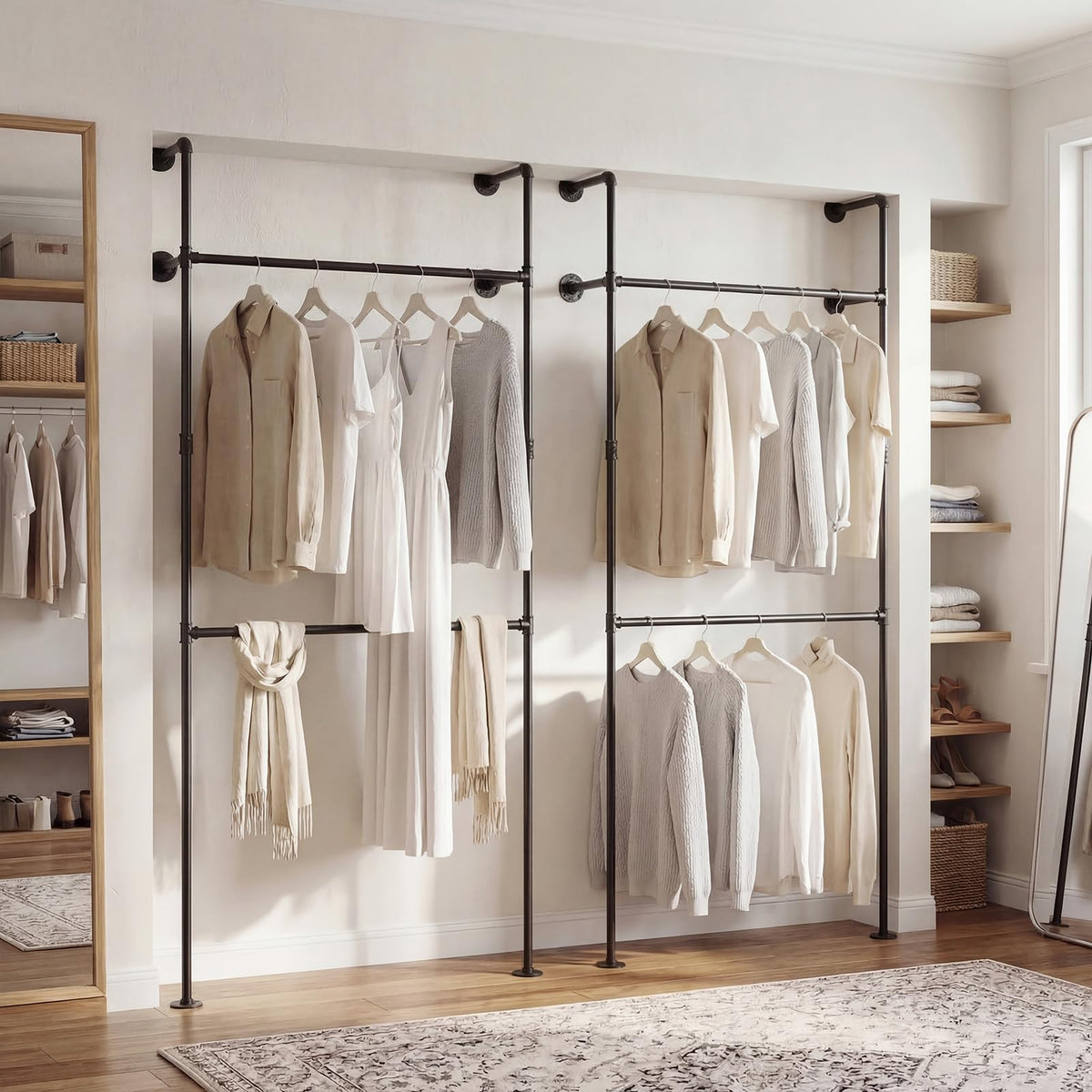 Goflame Industrial Pipe Clothing Rack for Wardrobe Closet