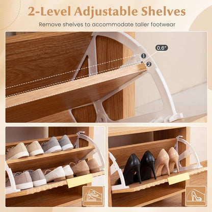 Goflame Shoe Storage Bench with 2 Flip Drawers for Entry Way