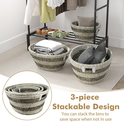 Goflame Woven Laundry Basket 24"/20"/16"- Set of 3 Stackable Storage Baskets with Handles
