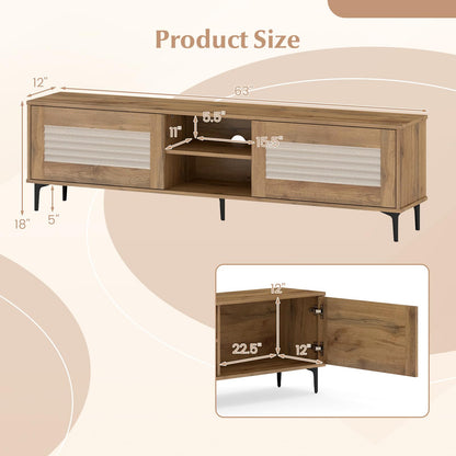 Goflame Mid Century Modern TV Stand for 55-65 Inch TV Waveform Fluted Entertainment Center