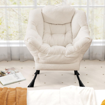 Goflame Set of 1/2 Lazy Chairs, Modern Sherpa Accent Chair w/Upholstered Single Sofa Chair w/Armrests & Side Pocket