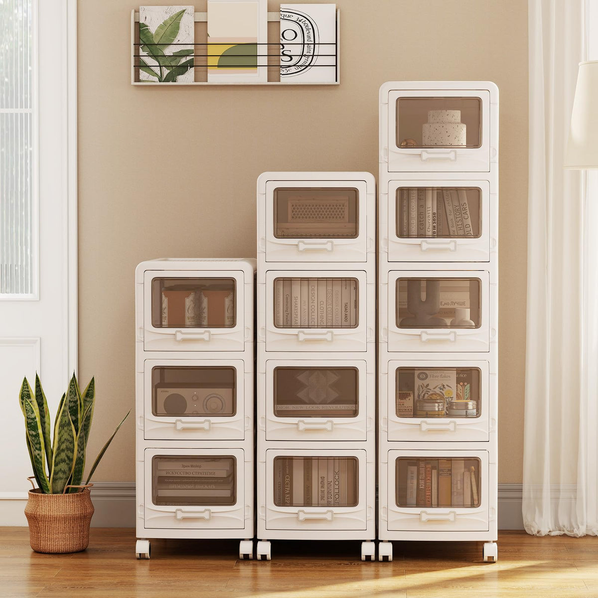 Goflame 3/4/5-Tier Plastic Drawer Storage Organizer Rolling Cart with Drawers & Lockable Wheels