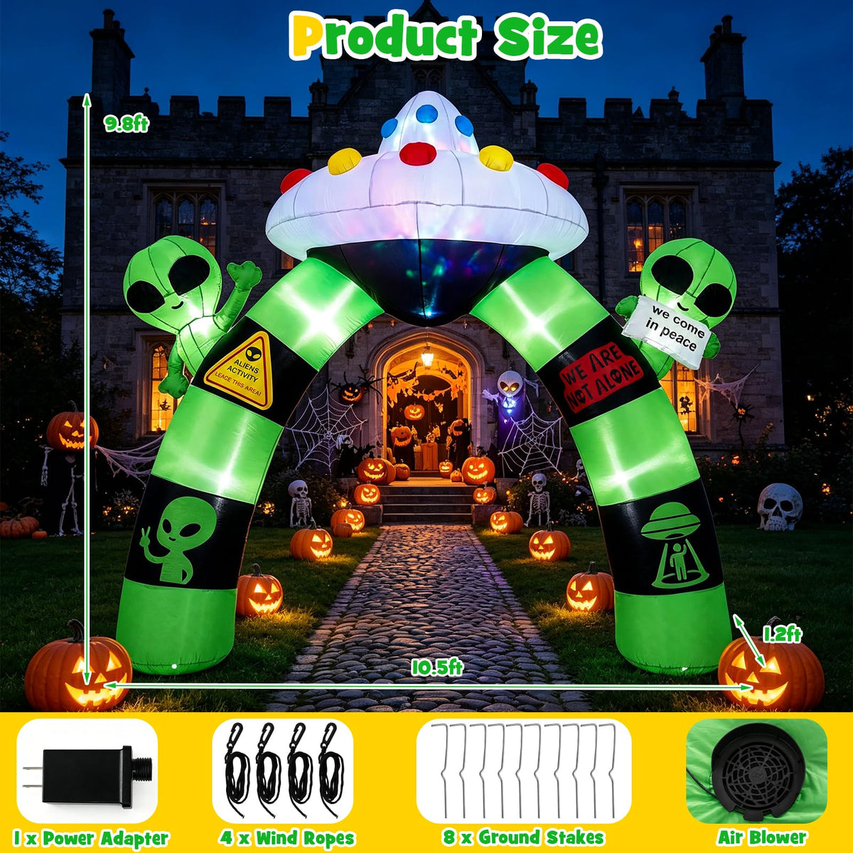 9.8 FT/ 300 CM Alien Halloween Inflatable Archway w/ Lights