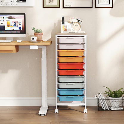 Goflame 10-Drawer Rolling Storage Cart Mobile Utility Organizer with Wooden Tabletop and Lockable Wheels