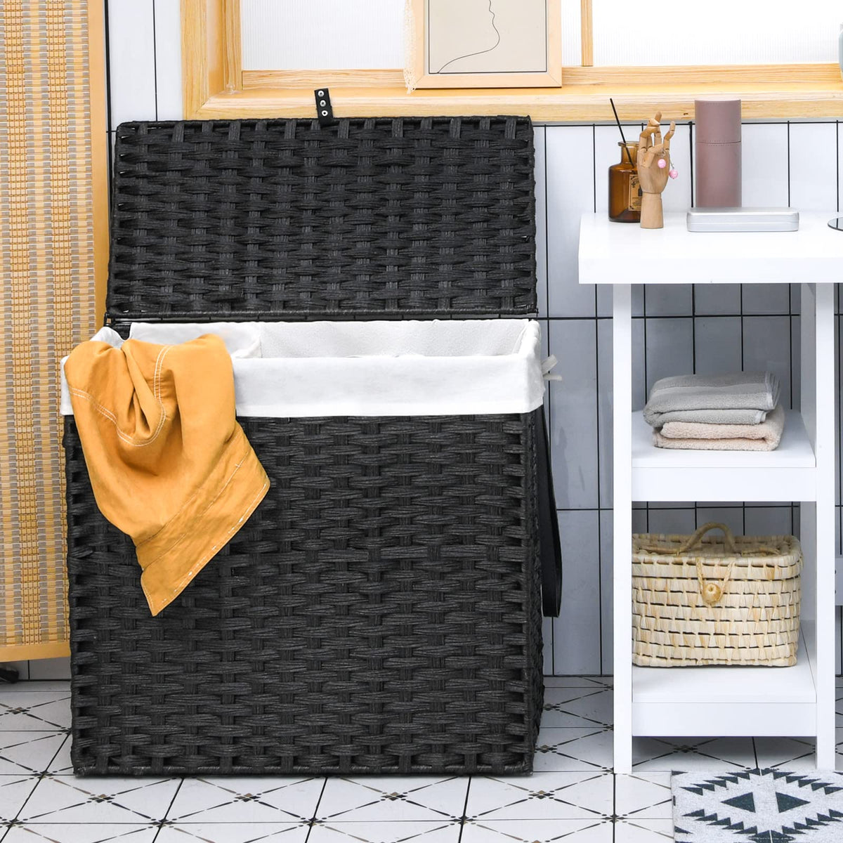 Goflame Laundry Hamper w/Wheels, 3 Section Hamper 125L w/2 Removable Liner Bags