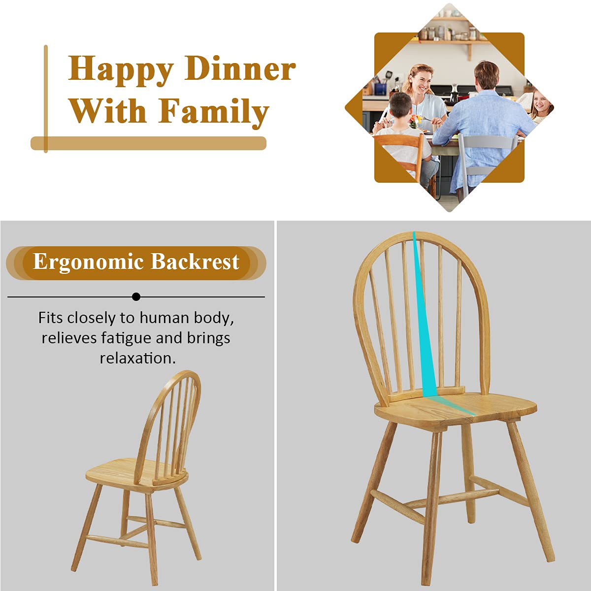 Goflame Wood Dining Chairs, French Country Armless Spindle Back Dining Chairs