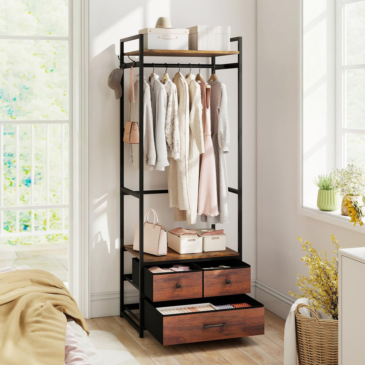 Goflame Clothes Rack with Drawers for Living Room