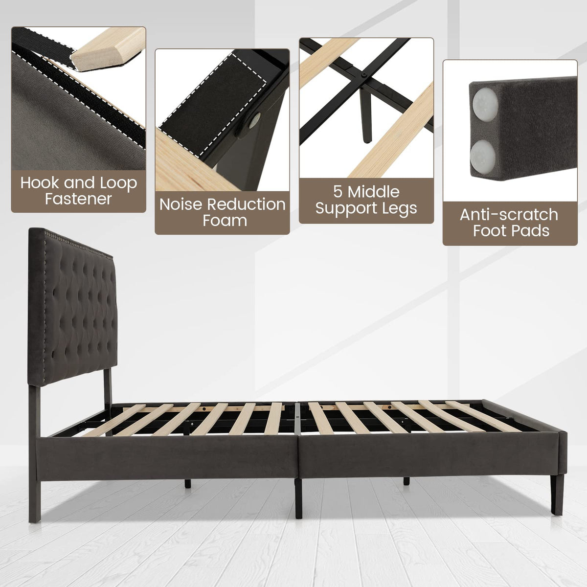 Goflame Upholstered Full Size Bed Frame