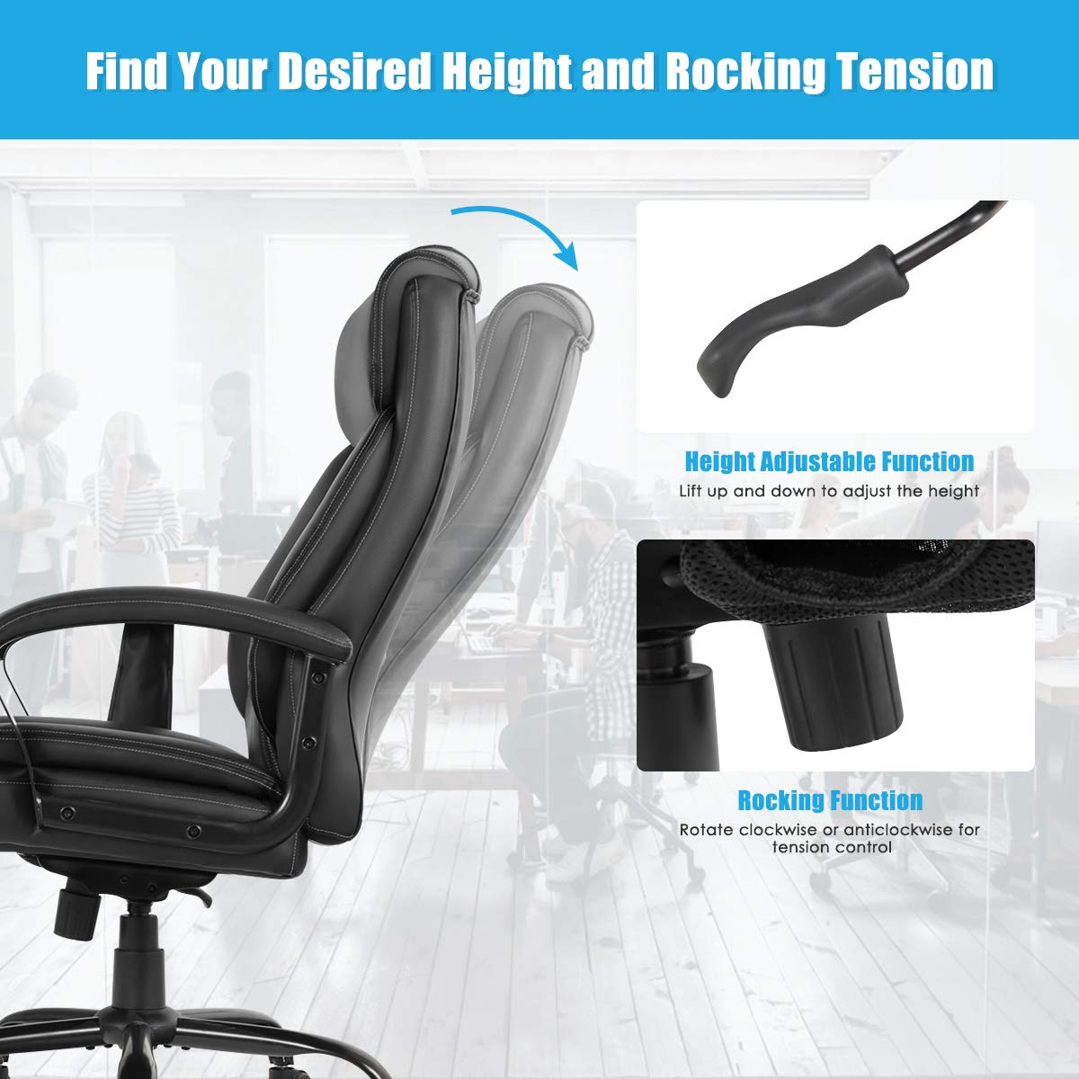 Goflame 500 lbs Big and Tall Office Chair, Massage Executive Chair w/ 6 Vibrating Points