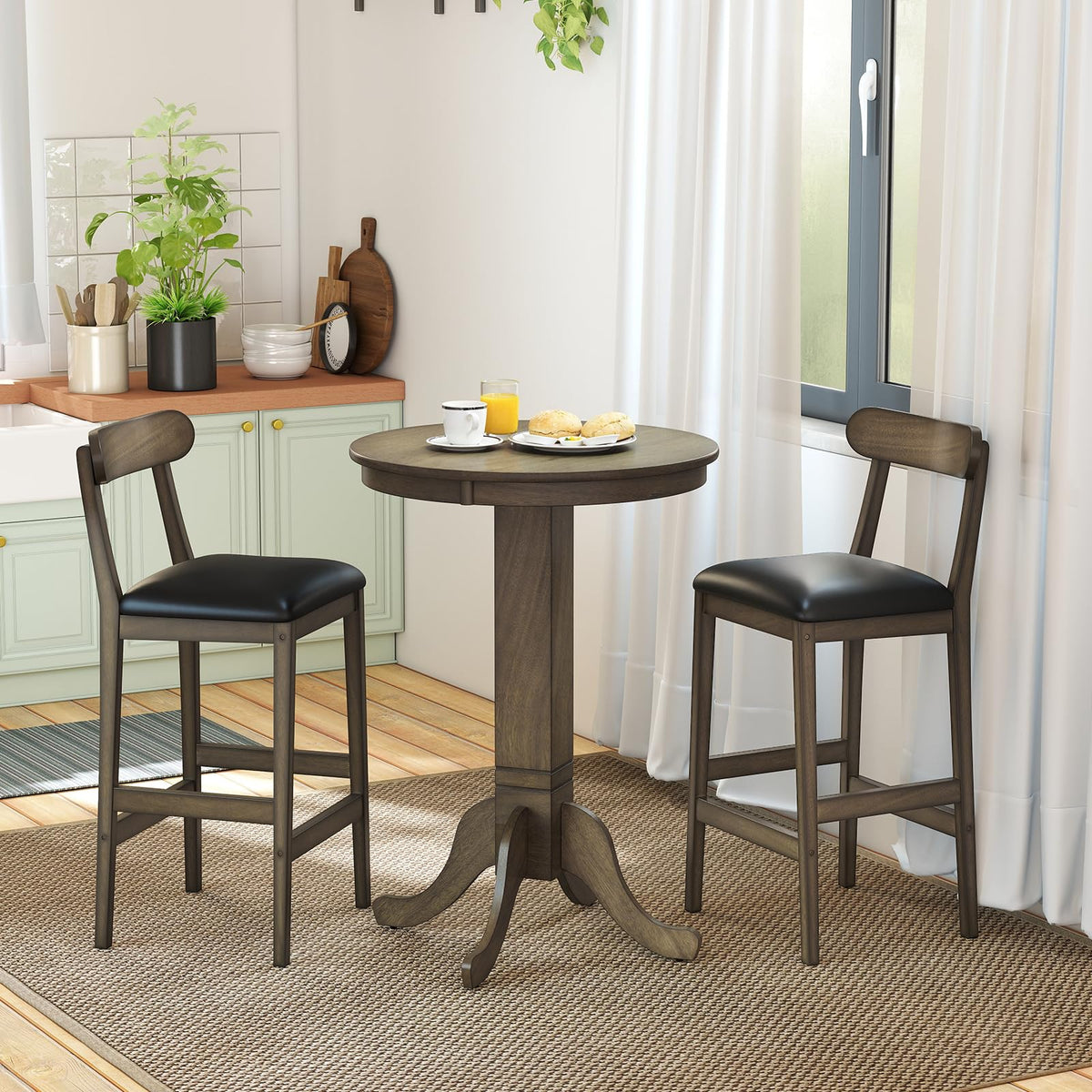 Goflame Farmhouse Bar Stools Set of 2/4 with Rubber Wood Legs for Kitchen