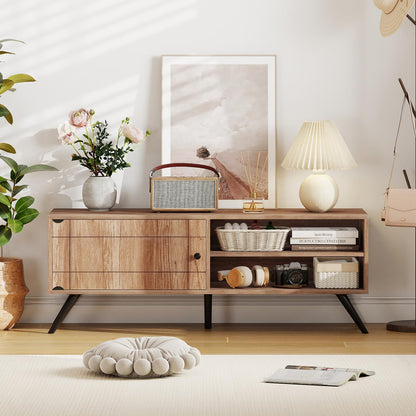 Goflame Mid-Century Modern Entertainment Center with Storage Cabinet