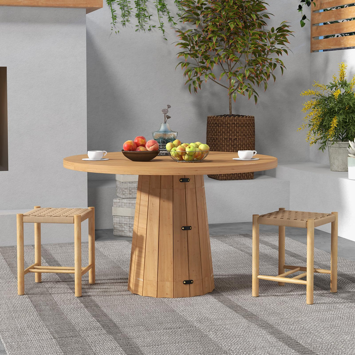 Goflame Wood Stools Set of 2, 18" Tall Boho Backless Stool Chairs with Rubber Wood Legs