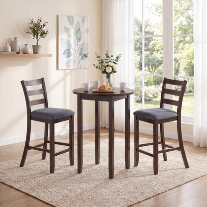 Goflame 26 Inch Farmhouse Upholstered Wooden Barstools with Footrest (2/4)