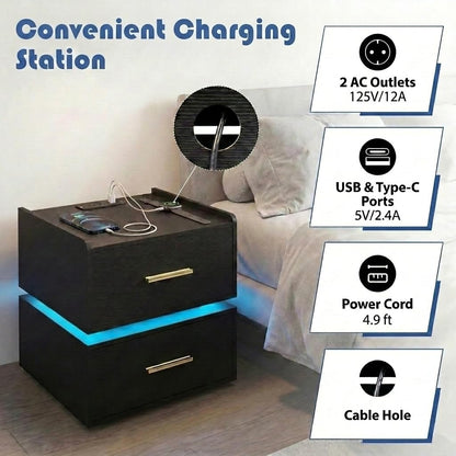 Goflame LED Night Stand with Charging Station & 2 Storage Drawers (1/2)