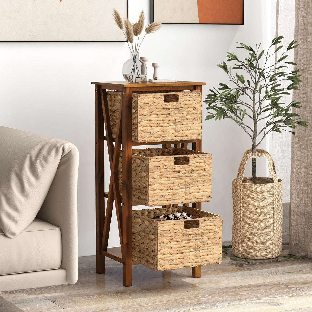 Goflame Wooden X-Design Side Table End Table
