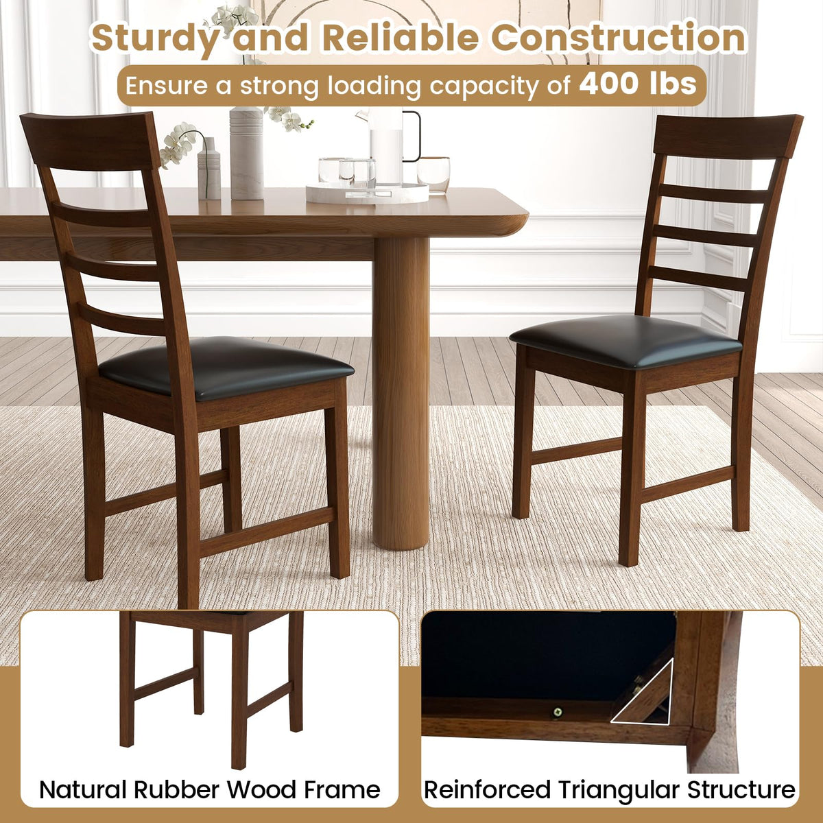 Goflame Wooden Dining Chairs Set of 2/4, PU Leather Upholstered Kitchen Chairs w/Rubber Wood Frame