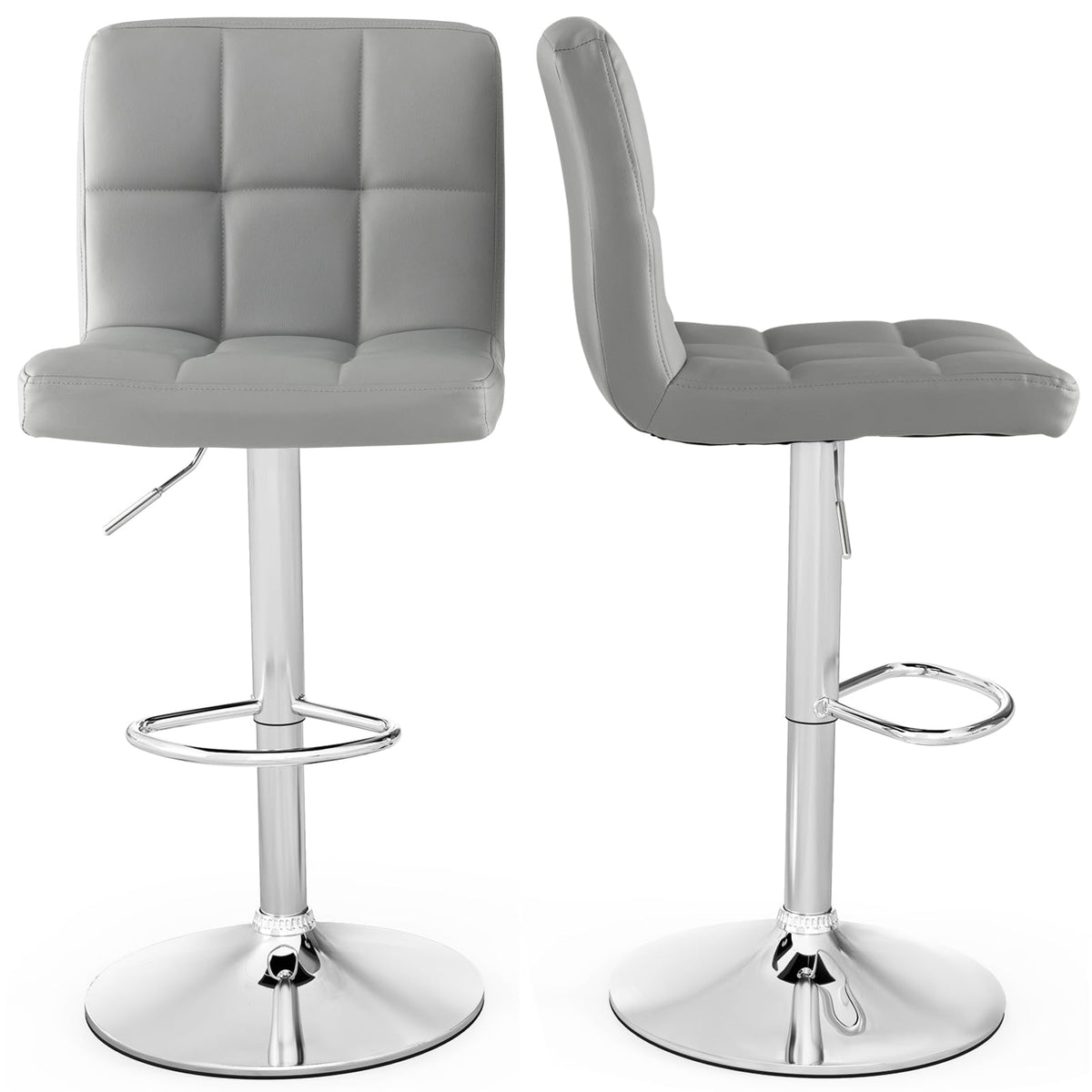 Goflame Bar Stool, Modern Swivel Adjustable Armless Barstools, Square Counter Height PU Leather Bar Stools