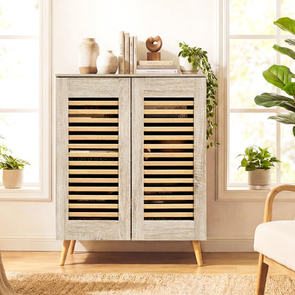 Goflame Shoe Cabinet 4-Tier Shoe Rack Organizer Cabinet(Louvered Door)